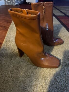 Steve Madden Cognac Patent Mid-Calf Heel Boots